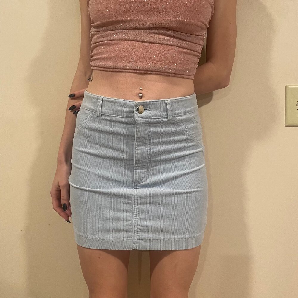 Light Blue Corduroy Mini Skirt